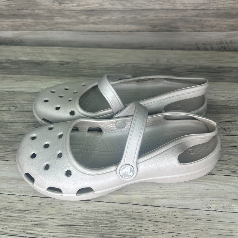Crocs Shayna Mary Jane Slingback Flat Slip On Platinum Womens 7 - Picture 2 of 8